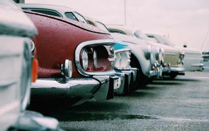 Row of classic cars.